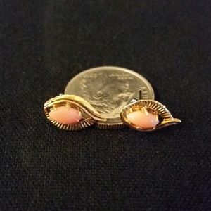 Coral colored and gold tone stud earrings